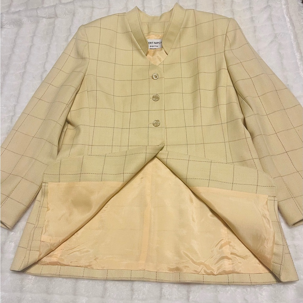 Albert Nipon  women’s  casual Pale Yellow Windowpane Blazer 40% wool - Picture 10 of 12